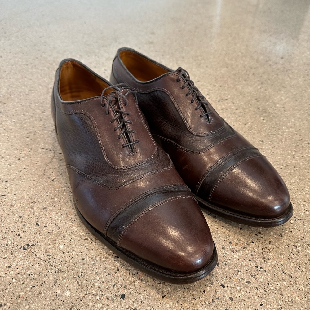 Allen Edmonds Winhall Mens 11.5 3E wide Brown Leather Cap Toe Oxford Dress Shoes